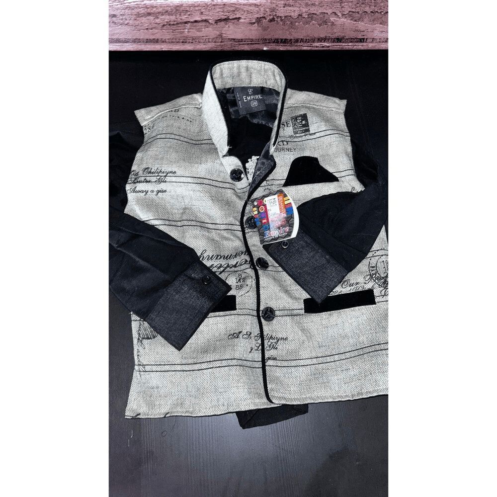 Empire boys vest and black button down shirt size 6 beige